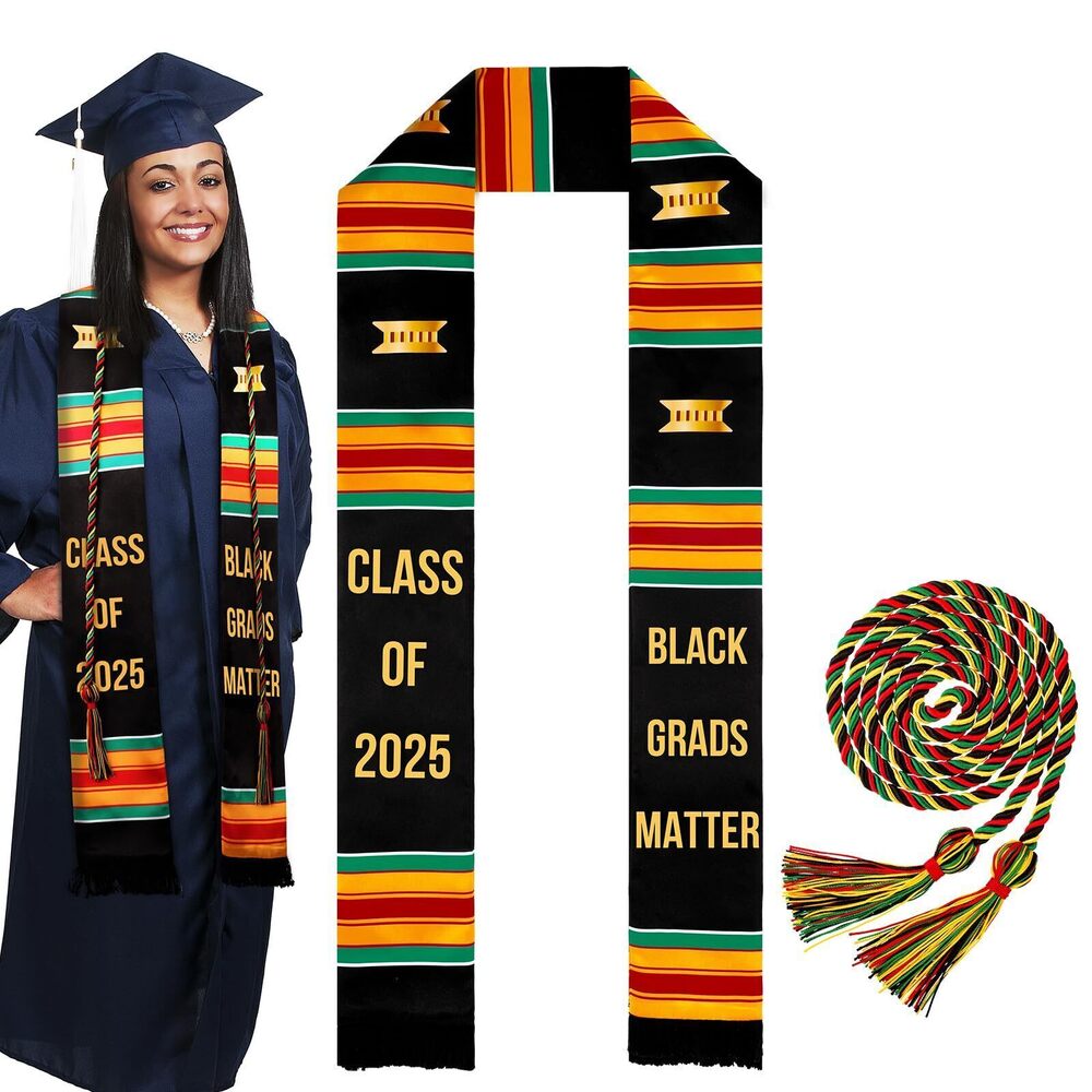 8255 2 Pcs 2025 Graduation Stole Kente Set Grads Single Kente Honor Cord